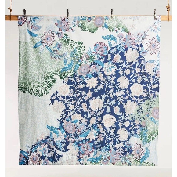 Anthropologie Kye Organic Percale Floral Duvet Cover Queen 2 Euro Shams READ
